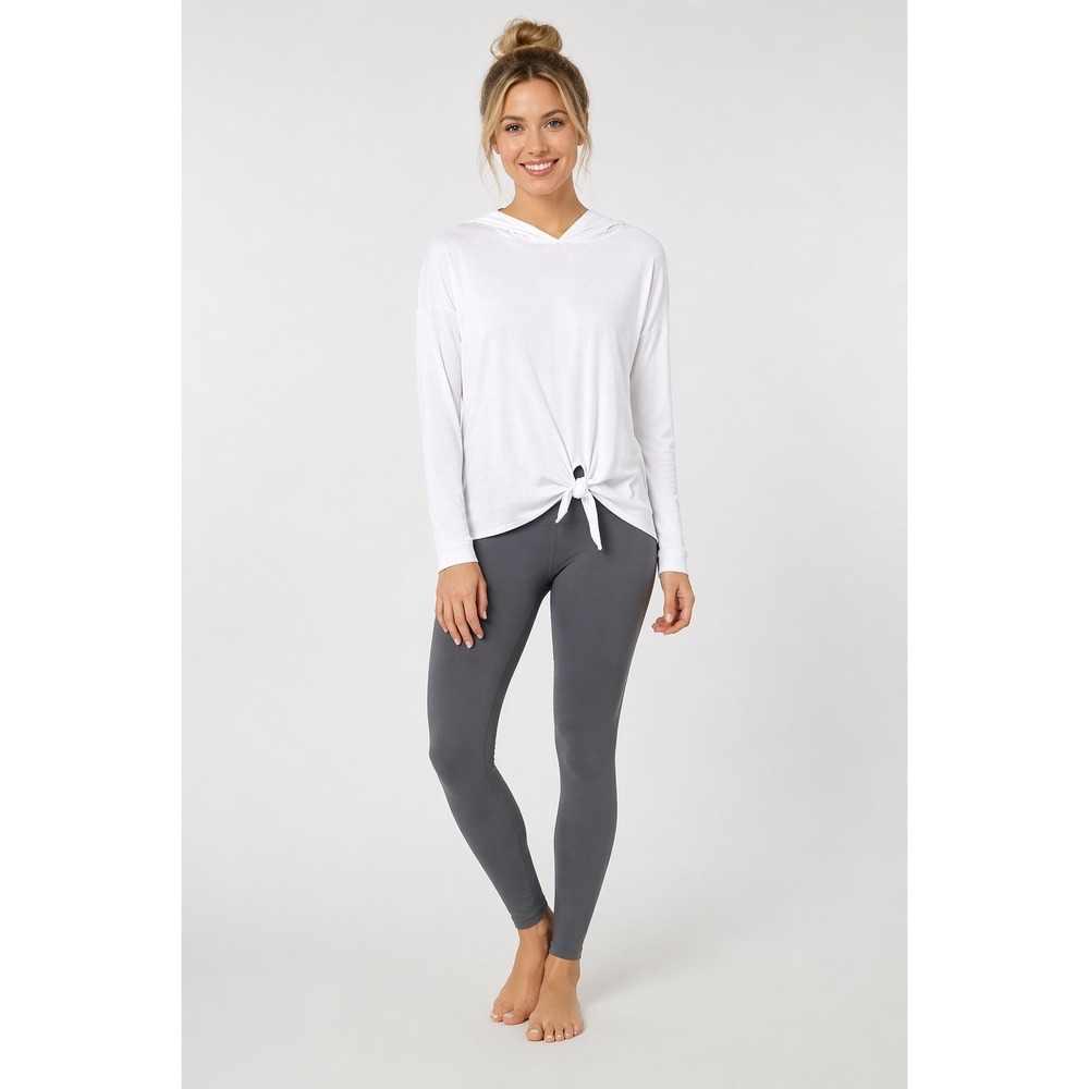 Beyond Yoga Womens White Tie Front Long Sleeve Hoodie Top Size Small Lightweight